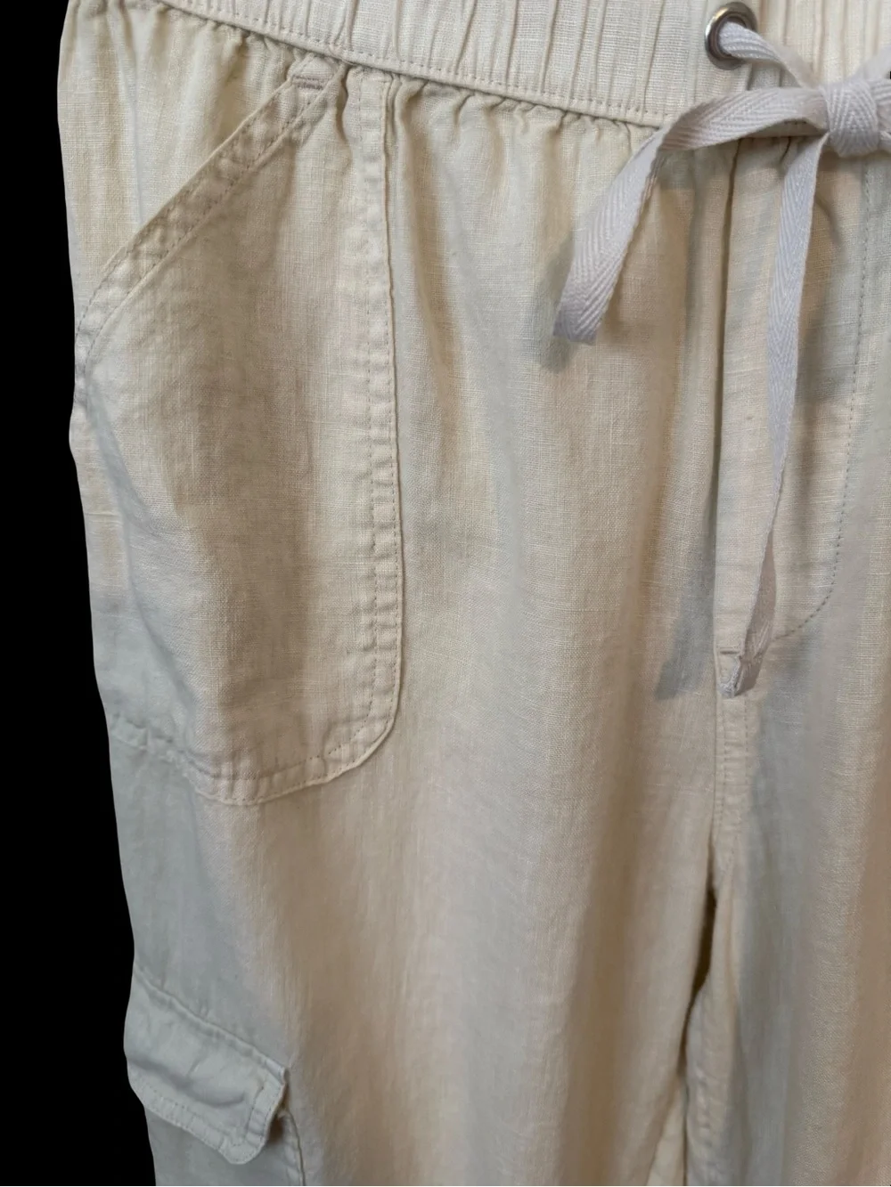 Linen CargoJoggers Women Medium Cream Pull On Draw String Streetwear Gorpcore
